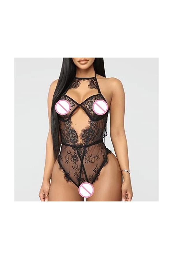 UOWEG sous-vêtements féminins Sexy Dentelle Lingerie Deep V Teddy Body sous-vêtements pour Moi Lingerie Black, S 