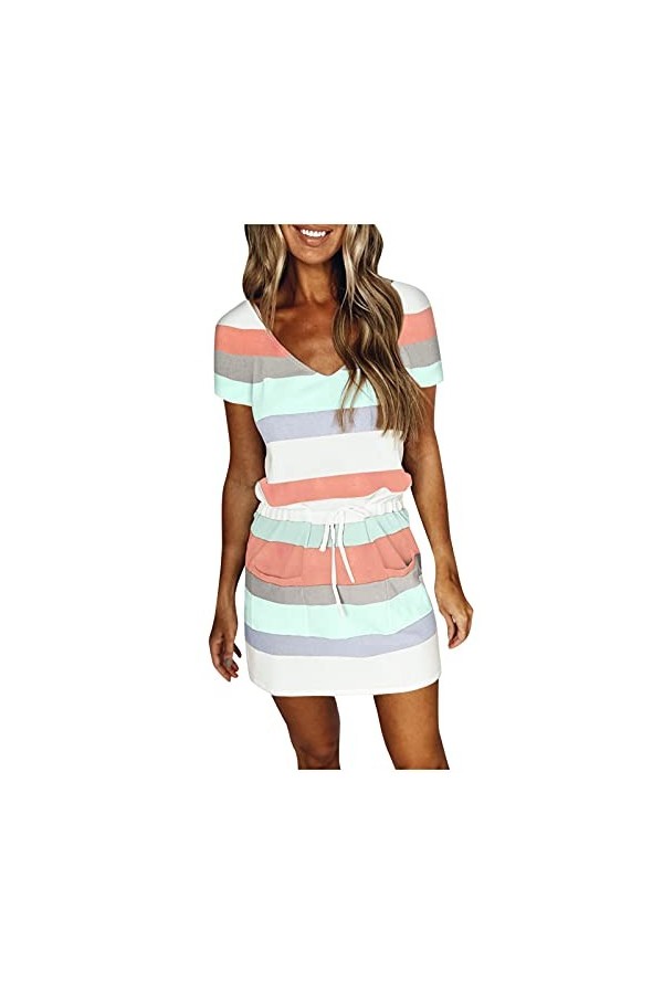 LIBELLEFLY Robe midi sexy pour femme avec col en U et bretelles ouvertes dans le dos - Imprimé sexy - Imitation coton - Pour 