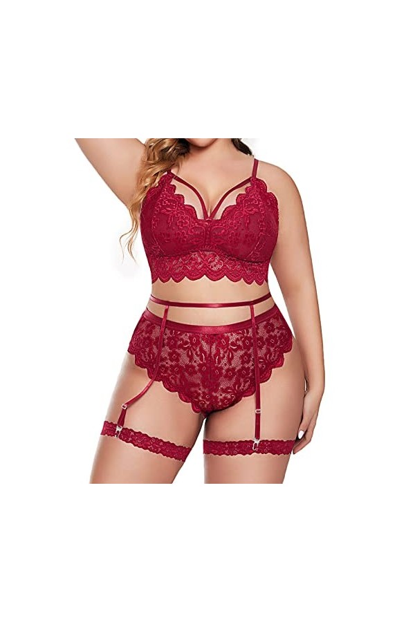 Lingerie sexy pour femme - Dentelle rouge - Costume Cosplay Babydoll Sexy - Lingerie érotique - Sleepwear Body sexy - Tenue s