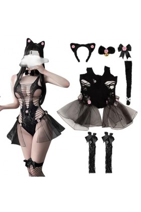 GKLWEJ Cosplay Sexy Hot Femme, Costume Sexy Hot Femme, Tenue Sexuel, Tenue Sexy Femme Coquine Hot, Tenue SM, Costume de Chat 