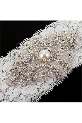 Tiuimk M5059 Jarretière élastique en dentelle avec perles de cristal - Jarretière de mariage exquise pour accessoires de mari