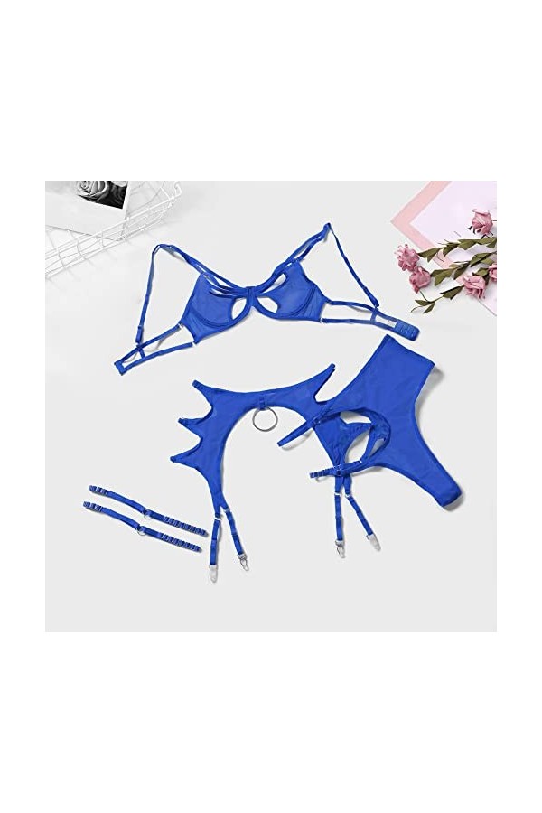 Ensemble lingerie de mariage sexy creux porte-jarretelles pour femme, technologie lourde avec anneau en acier, sous-vêtements