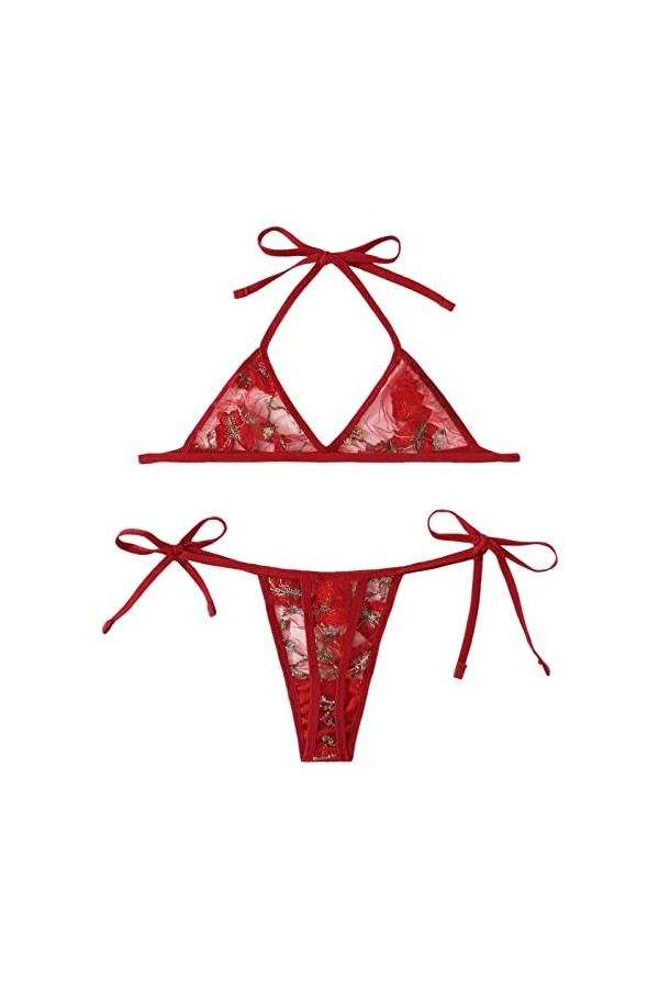 sous-vêtements érotiques Soutien-Gorge à Trois Points T Pantalon Trois Femmes brodées sous-vêtements Sexy Dentelle sous-vêtem