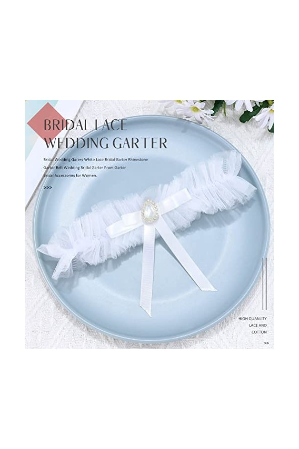 Relandy Jarretière de mariage en dentelle blanche avec strass pour femme