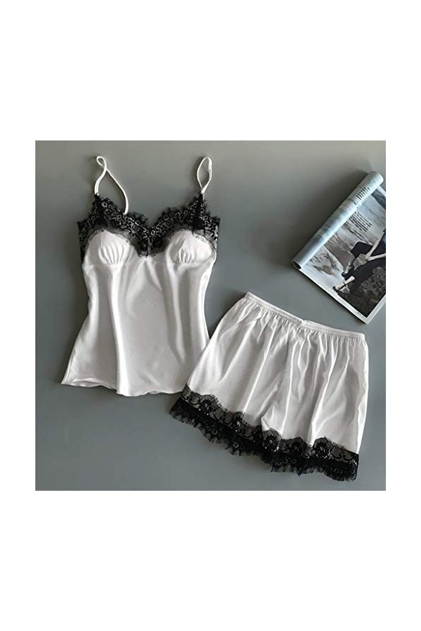 TWIOIOVE Lingerie pour femme de ménage en satin avec crâne et filet de pêche, Blanc., XXL