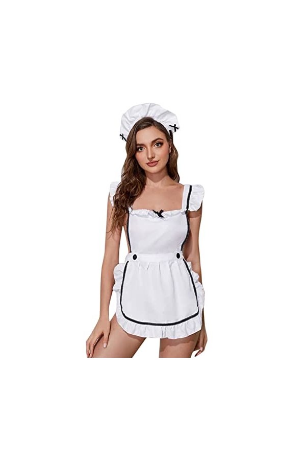 LDadgf Robe pour femme - Sous-vêtements sexy - Pour cosplay - Lingerie de nuit - Blanc - Taille M