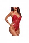 UOWEG High Cut Halter Deep V Neck Lingerie Body en Dentelle Florale Teddy See Through Sexy Lingerie Dentelle Sexy Homme Red,