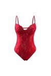 UOWEG High Cut Halter Deep V Neck Lingerie Body en Dentelle Florale Teddy See Through Sexy Lingerie Dentelle Sexy Homme Red,