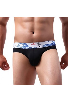 Tangas Homme en Nylon Soyeux Bleu et Blanc Style Lapin Sous-Vêtements Homme, Noir , M