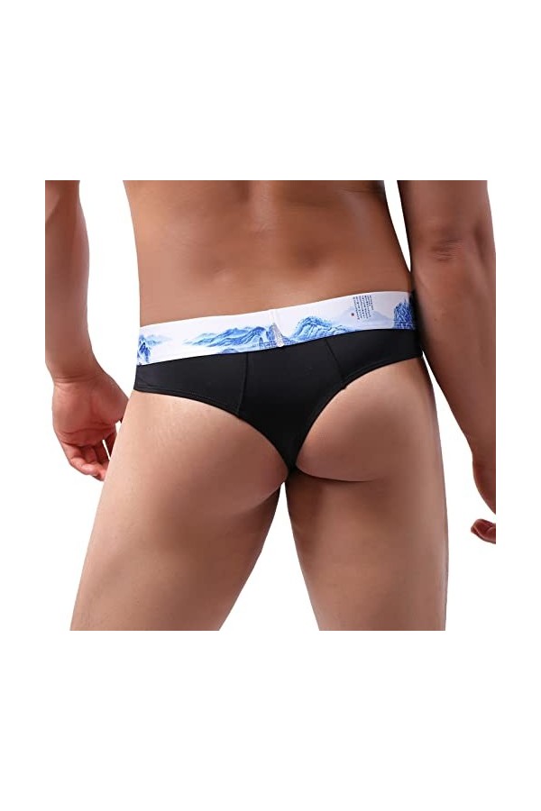 Tangas Homme en Nylon Soyeux Bleu et Blanc Style Lapin Sous-Vêtements Homme, Noir , M