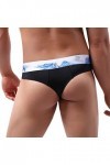 Tangas Homme en Nylon Soyeux Bleu et Blanc Style Lapin Sous-Vêtements Homme, Noir , M