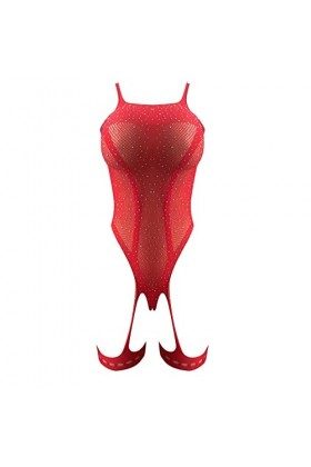 Body sexy en maille creuse pour femme Rouge, Rouge, taille unique