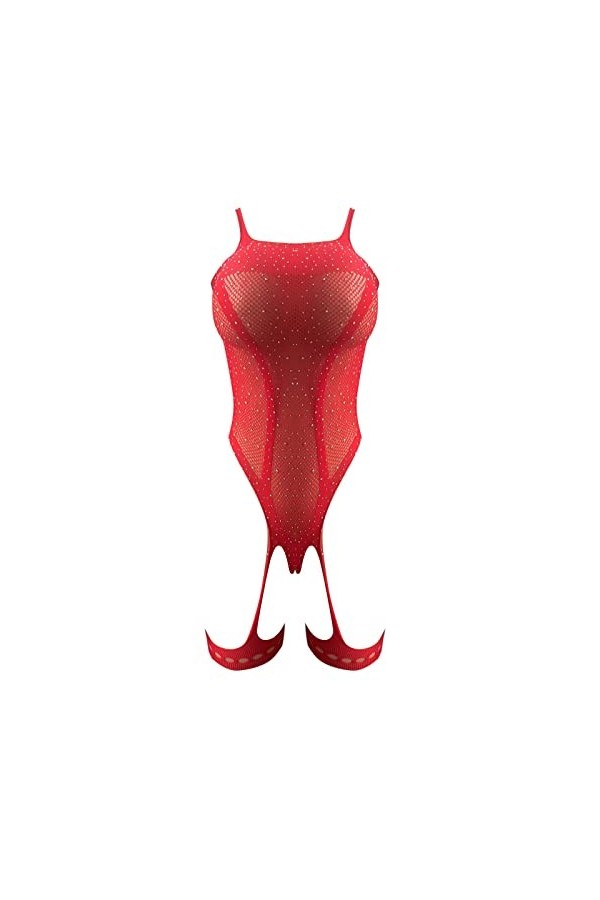 Body sexy en maille creuse pour femme Rouge, Rouge, taille unique