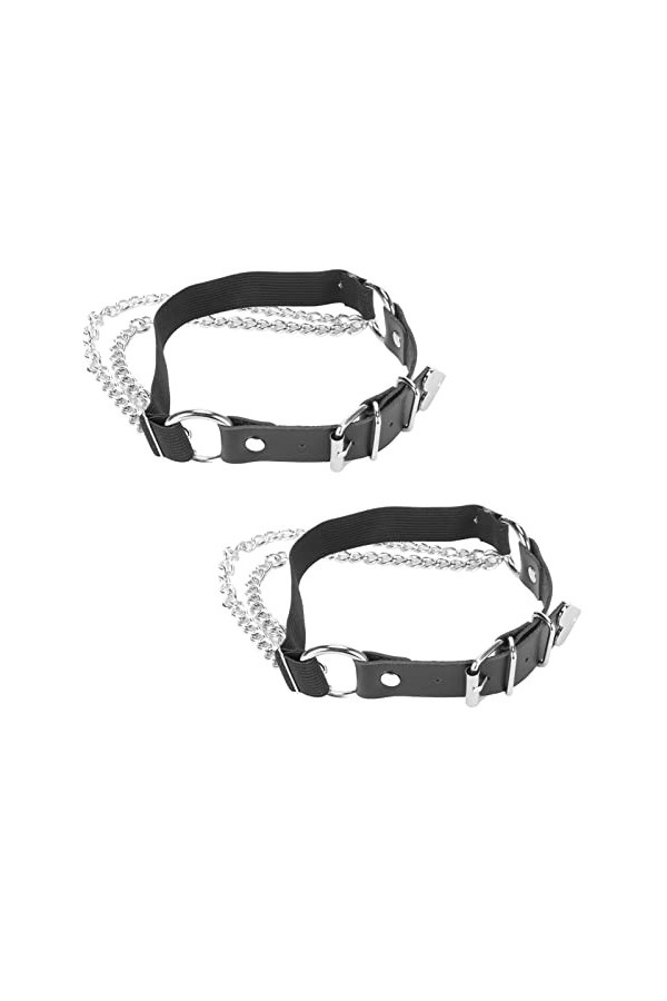 Cuisse Jarretière Chaîne en Métal en Couches 2 Pièces Faux Cuir Femmes Jambe Jarretière 17.9 Pouces de Long Coeur Ornement po