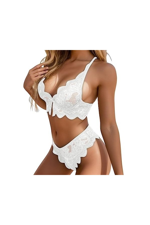 Lingerie Simili Cuir Sexy Femmes en Dentelle Voir à Travers des sous-vêtements Sexy Bikini Ensemble de Deux pièces Lingerie T