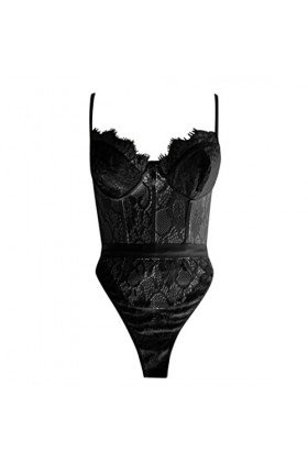 liaddkv -Lingerie Body profond Dentelle Femmes V-Teddy une pièce Lingerie sexy dames Bleu, Noir , M