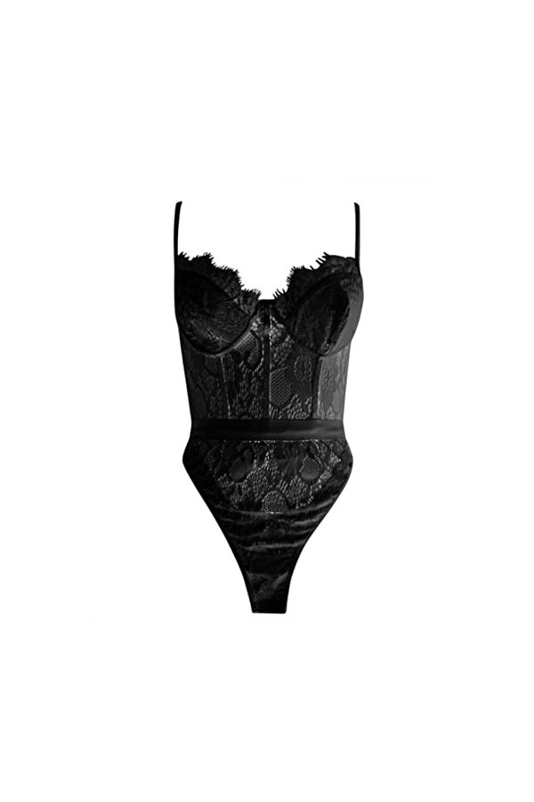 liaddkv -Lingerie Body profond Dentelle Femmes V-Teddy une pièce Lingerie sexy dames Bleu, Noir , M