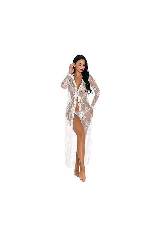 liaddkv Lingerie sexy en V en dentelle avec culotte pour femme de moins de 10 ans, Blanc., XL