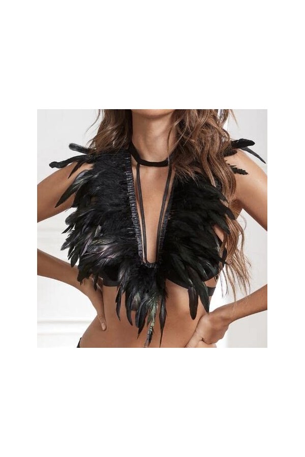 liaddkv Soutien-gorge sexy à lacets pour femme - Col noir - Réglable - Soutien-gorge de lingerie réglable en cuir - Noir, Noi