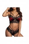 Zannycn Ensemble de lingerie sexy pour femme - Licol - Tenue de strip-teaser - Lingerie sexy en dentelle - Ensemble de sous-v