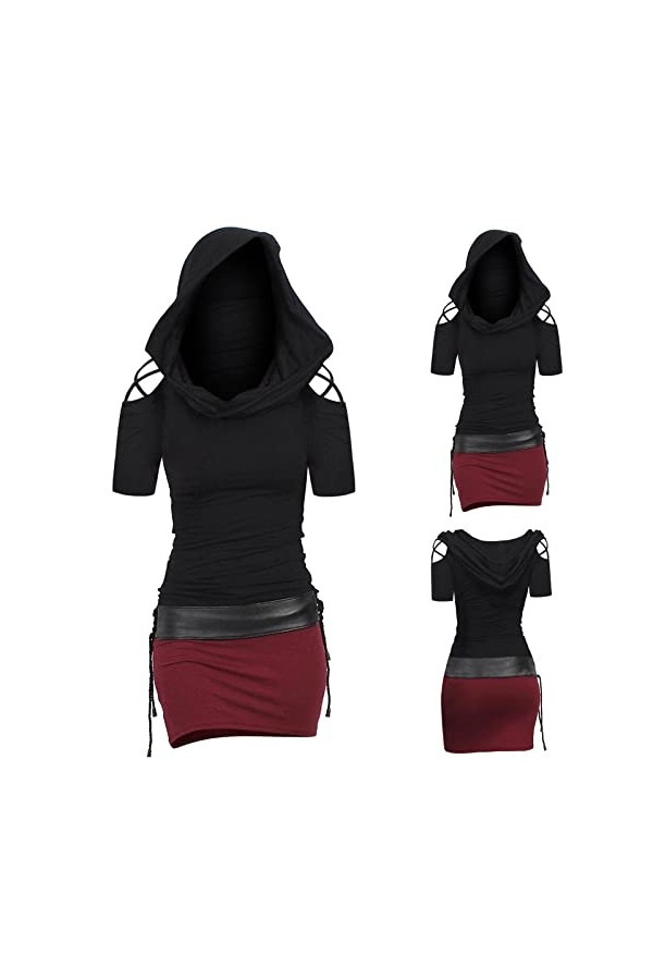 KBOPLEMQ Vêtements médiévaux pour femme - Tunique - Mini robe moulante - Robe dhiver - Costume dHalloween - Robe pull à cap