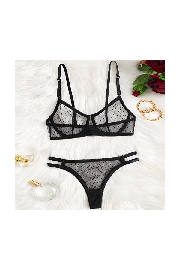 Zannycn Ensemble de lingerie sexy pour femme - Ensemble de sous-vêtements en dentelle - Tenue sexuelle - Lingerie érotique - 