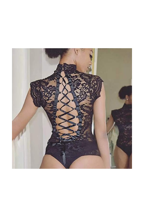 Générique Lingerie Sexy Femme Body et Combinaison Body en dentelle avec une croix super sexy dans le dos Ensemble Lingerie De