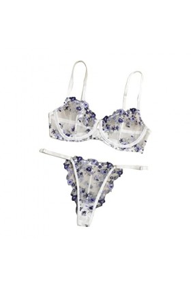Combinaison sexy pour femme ultra mince sexy en maille avec bretelles transparentes et lingerie sexy, bleu, M