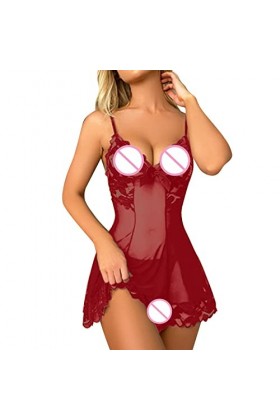 IKFIVQD Lingerie sexy en dentelle pour femme - Chemise de nuit en satin - Lingerie sexy - Nuisette complète - Robe de nuit se