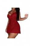 Ensemble de pyjama sexy avec bretelles en dentelle pour femme, rouge, XXXXL