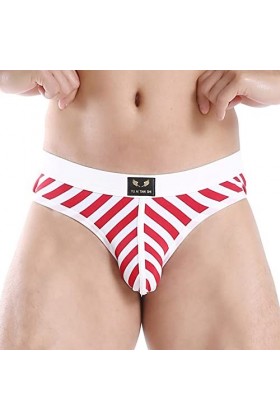 Sous-vêtements Homme Coton Taille Basse Sexy Rayé Sous-Vêtements Homme Slips Happy Sous-Vêtements Homme, rouge, S