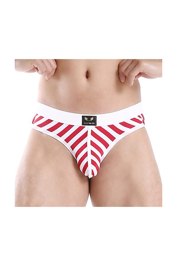 Sous-vêtements Homme Coton Taille Basse Sexy Rayé Sous-Vêtements Homme Slips Happy Sous-Vêtements Homme, rouge, S