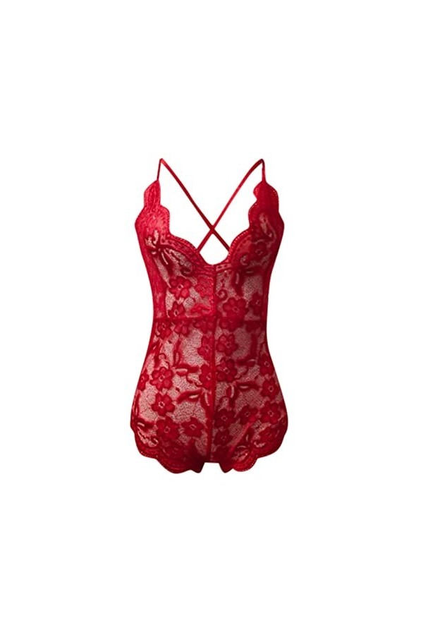 Ensemble de sous-vêtements sexy à col en V pour femme, rouge, M