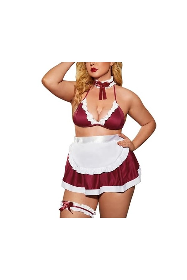 penobon Lingerie Sexy Costume de Soubrette Uniforme Creusé Grand Pyjama Noir, XL 