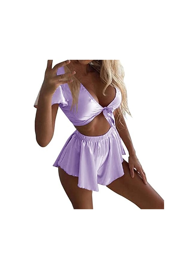 Ensemble de lingerie sexy pour femme, lilas, M