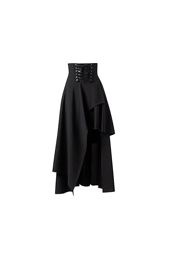 Vêtements médiévaux pour femme - Jupe steampunk noire Lolita - Taille haute - Jupe de marche avec volants - Costume dHallowe