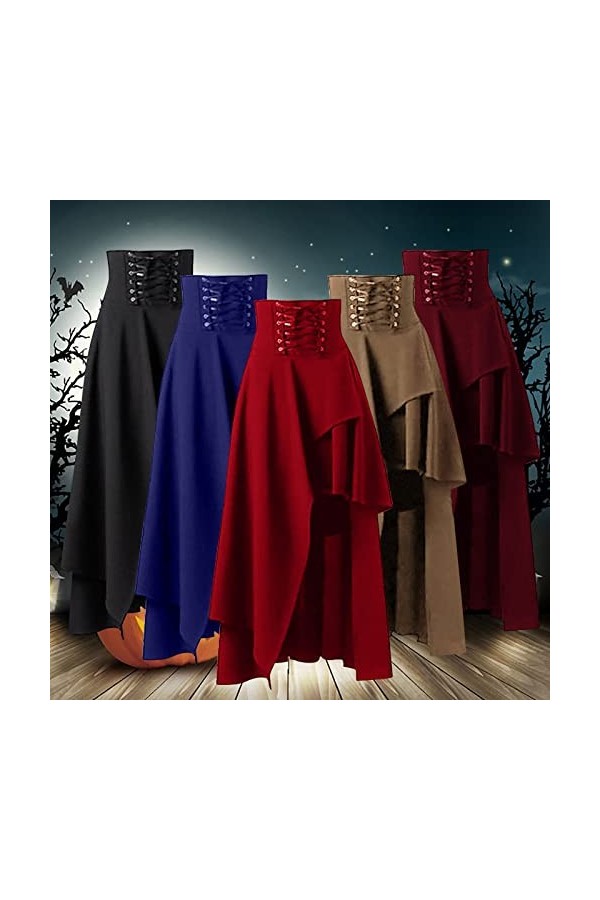 Vêtements médiévaux pour femme - Jupe steampunk noire Lolita - Taille haute - Jupe de marche avec volants - Costume dHallowe