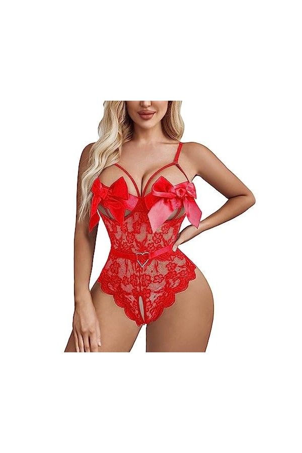Lingerie sexy pour femme - Soutien-gorge - Grande taille - Lingerie amusante en dentelle - Dos nu - Coupe moulante - Sans dét