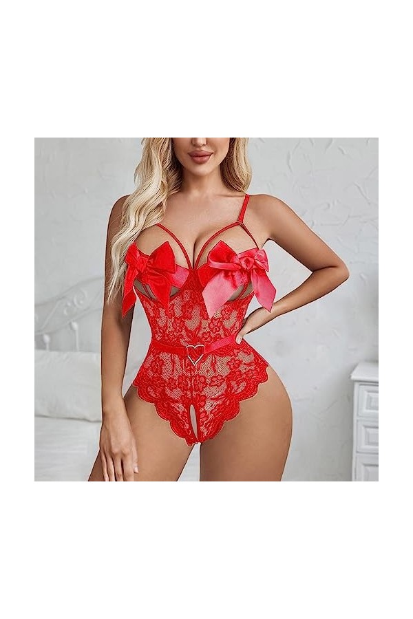 Lingerie sexy pour femme - Soutien-gorge - Grande taille - Lingerie amusante en dentelle - Dos nu - Coupe moulante - Sans dét