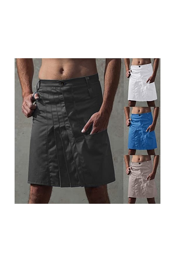 Kilt Jupe à carreaux écossaise classique pour homme - Style écossais - Style vintage - Décontracté, Noir , XL