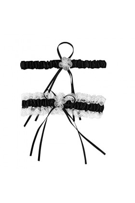 HERSIL Jarretière de mariée en dentelle bleu clair 33-66 cm avec nœud pour bijoux de mariée, cadeau de mariage, Noir , M