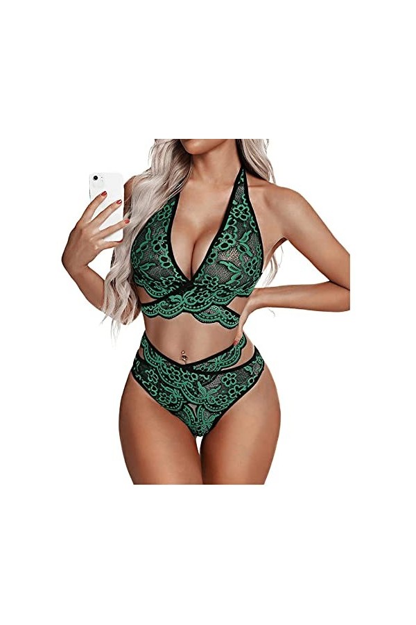 Briskorry Lingerie sexy pour femme - Deux pièces - Soutien-gorge de sport sexy avec string - Lingerie sexy pour femme