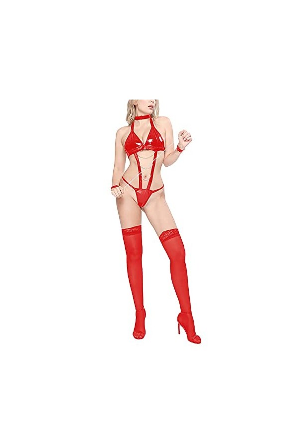 Femme Sexy Porte Jarretelles Lingerie Jarretière avec Porte Une Pièce Découpée Bodysuit Chemise en Maille Cuisse sous Vetemen