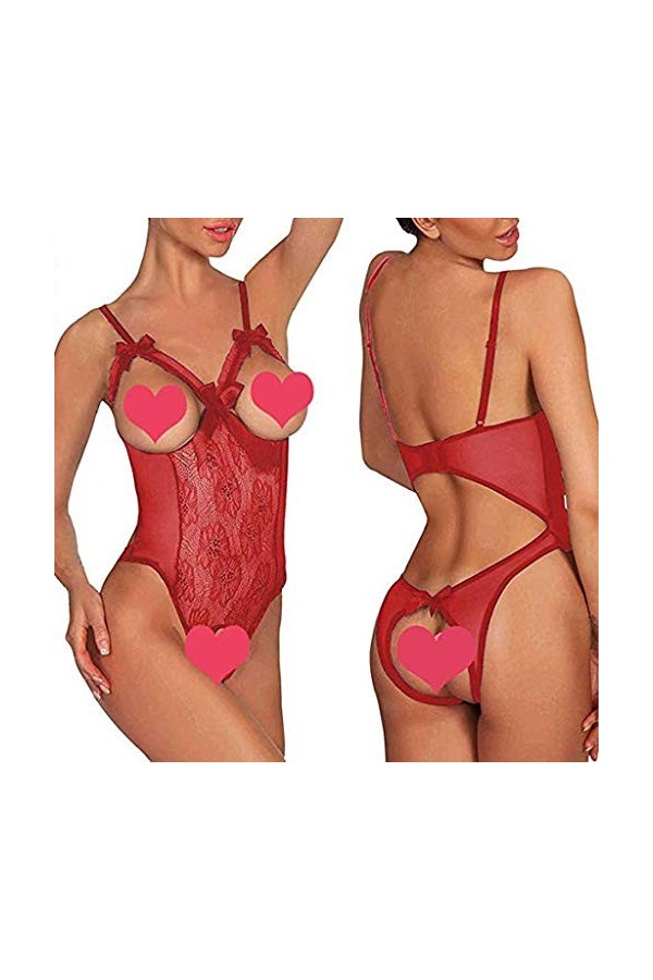 Fulidngzg Lingerie érotique pour femme, dentelle SM Body Babydoll Noir Curvy Lingerie Sous-vêtements entrejambe ouvert Sexy L