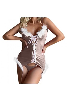 Pdakieyxnd sous-Vetements de Noël Feminins Sexy Rouge Valentin Lingerie Ouverte Chaud String Sexy Noir Collant Féminin Érotiq