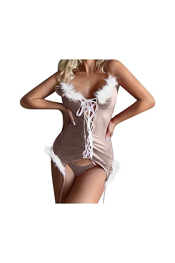 Pdakieyxnd sous-Vetements de Noël Feminins Sexy Rouge Valentin Lingerie Ouverte Chaud String Sexy Noir Collant Féminin Érotiq