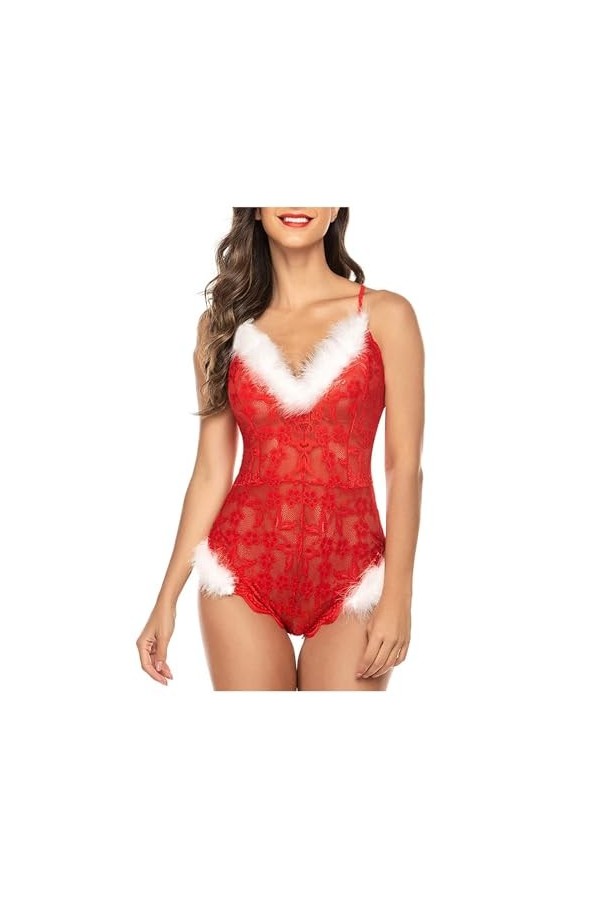 Pdakieyxnd sous-Vetements de Noël Feminins Sexy Féminin Dentelle Tenue Érotique Noir String Sensuelle Rouge Valentin Coquin S