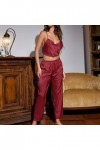 Nuisette sexy pour femme - Lingerie en satin - Lingerie sexy - Culotte de nuit - Pantalon - Pyjama sexy pour femme, rouge, XL