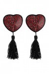 Paris Hollywood Nipple Cache-Tétons Cœur Noir Strass Rouge/Pompons Adhésif Réutilisable