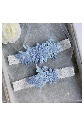 Lot de 2 porte-jarretelles en dentelle et porte-jarretelles pour mariage Bleu